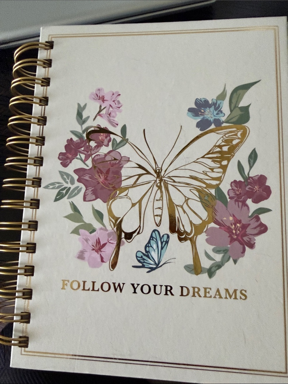 James Burke journal Follow Your Dreams Butterfly Spiral Journal - White & Pink